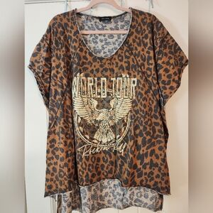 Women's Leopard Print Graphic Tee World Tour Rock 'N Roll Oversized Large Fit 2X